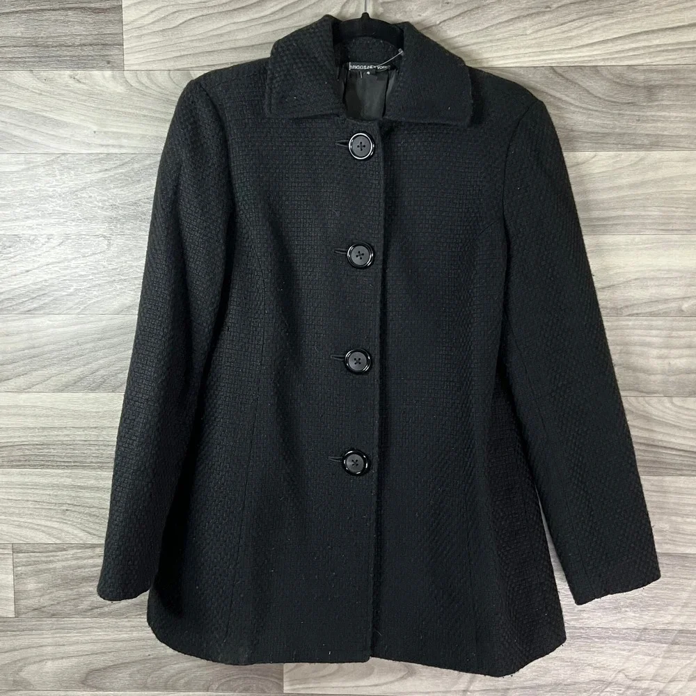 Briggs New York Peacoat Womens 8 Black Textured Acrylic Blend Button‎ Lined Warm